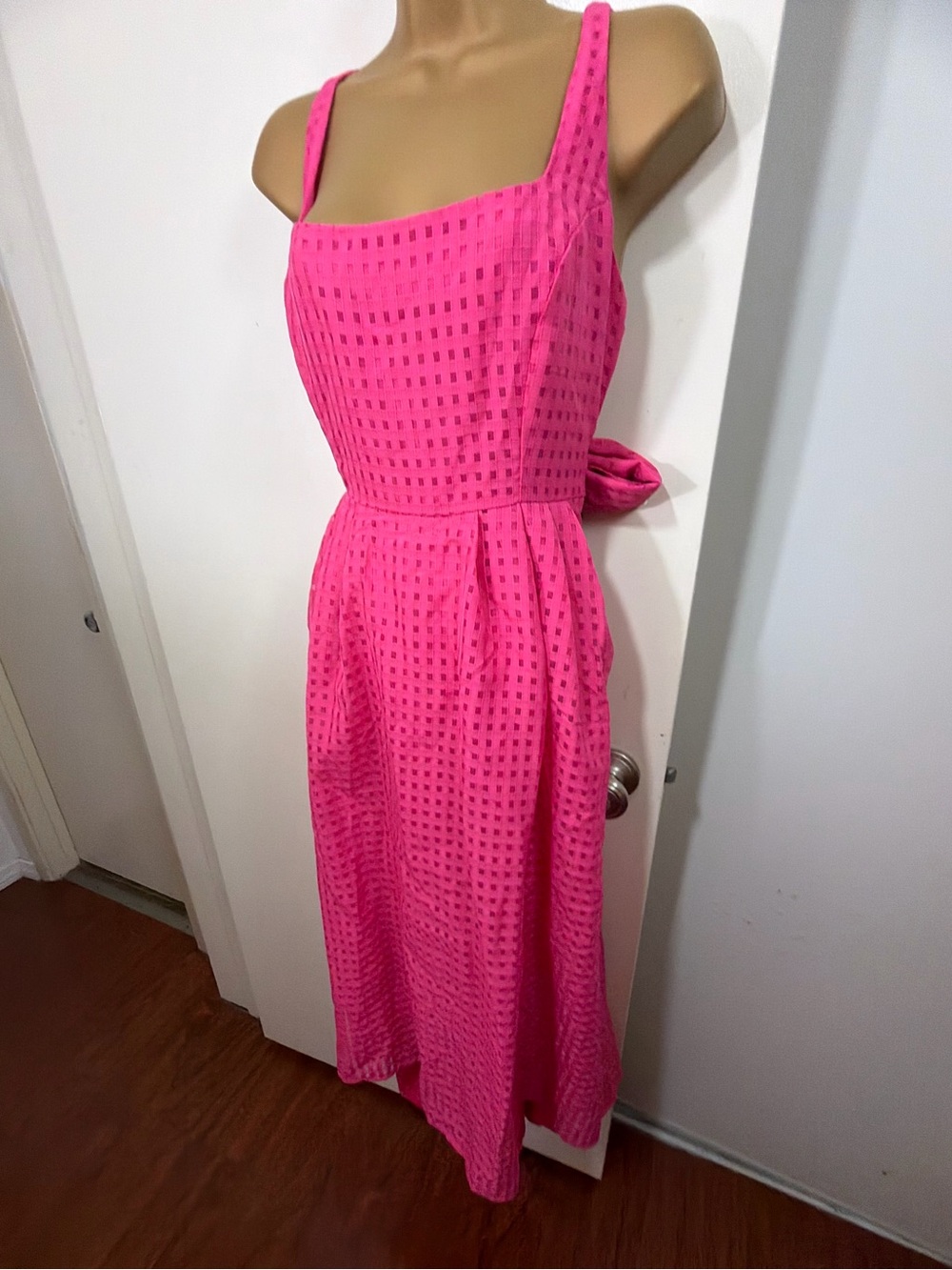 Lulus Definitely Stunning Hot Pink Barbie Core Gingham Burnout Midi Dress NWT M - Picture 12 of 16